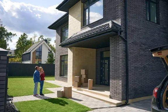 Rodina sa pozerá na nový dom